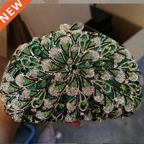 Women Pnk/Green/Red/Blue Color Flower Crystal Evenng Bag W