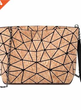 W639 KANDRA Chain Diamond Geometric Cork Shoulder Bag Deform
