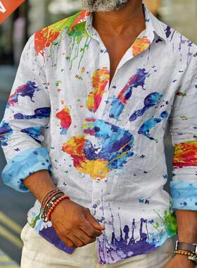 Men's Shirts Hip Hop Fashion Graffiti Print Long Sleeve