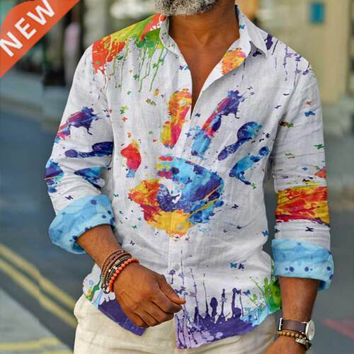 Men's Shirts Hip Hop Fashion Graffiti Print Long Sleeve