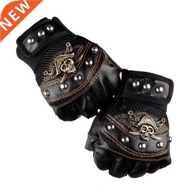 Skulls Rvet PU Leather Fngerless Gloves Men Women Fashon