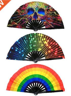 Ranbow Hand Foldng Fan Bamboo Handheld Fan Wth Brght