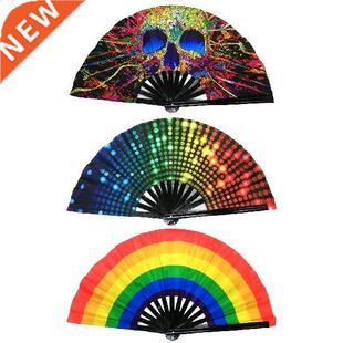 Ranbow Hand Foldng Fan Bamboo Handheld Fan Wth Brght