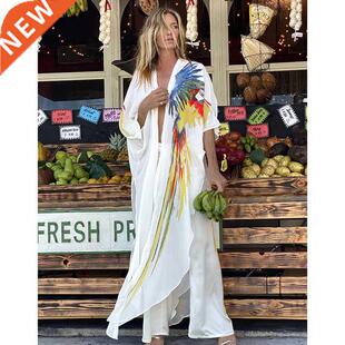 New Bohemian Dress Chiffon Bikini Cover up Kaftan White Dres