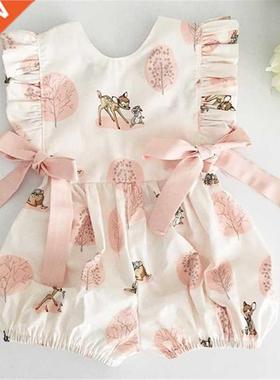 0-24M Summer Clothing Baby Girl Deer Flower Cotton Soft Romp