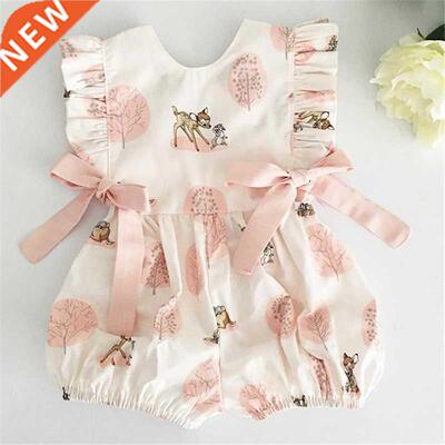 0-24M Summer Clothing Baby Girl Deer Flower Cotton Soft Romp