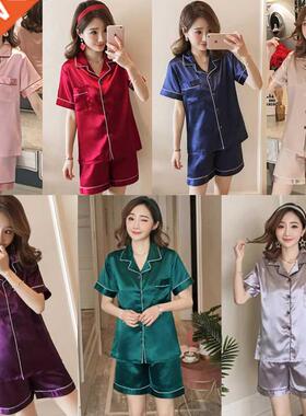 Spring Summer Women Pajamas Faux Silk Satin Pyjama Sets Shor