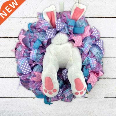 Easter Thief Bunny Butt Wreath With Easter Cross Garland