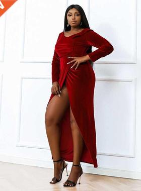 L-4xl Full-size ladies canary-wrapped hip slit evening gown