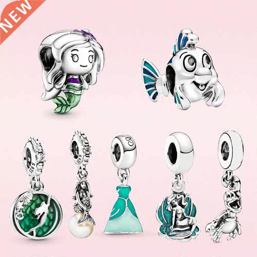 925 Sterling Silver Little Mermaid Ariel Sebastian Dangle Ch