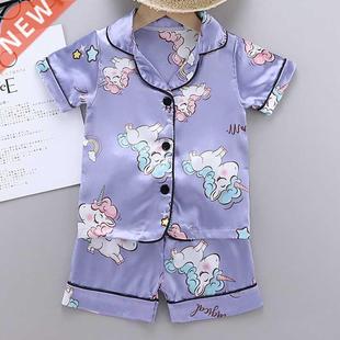 Kids Pajamas Set Silk Satin Pajamas Boys Girls Unicorn Print