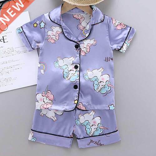 Kids Pajamas Set Silk Satin Pajamas Boys Girls Unicorn Print