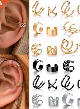 12pcs Bohemian Gold Color Ear Cuffs Leaf Clip Earrings For W