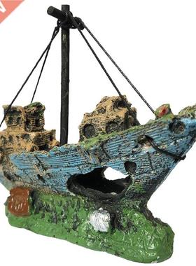Aquarium Ornament Wreck Sunk Ship Sailing Boat Destroyer Fis