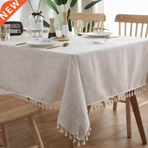 Linen Tablecloth Tassel Rectangular Table Cloth Wedding Deco