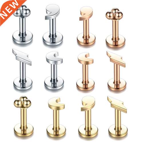 1Pc Stainless Steel Tragus Piercing Oreja Moon Lightning Sna