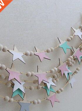 INS Nordic Wooden Star Beads Garland Banners Girls Baby