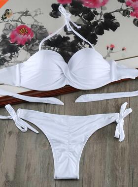 Bikini Solid Strappy Bandage Bikinis Set White Push Up Bikin
