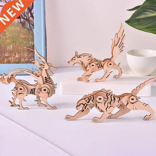 DIY 3D Wooden Puzzle Deer Tiger Wolf Model Building Kits Edu