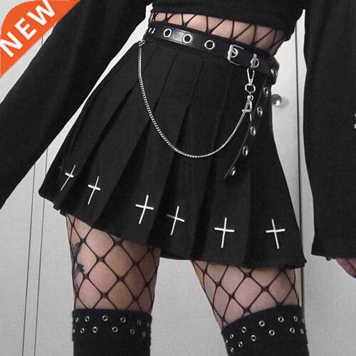 Black High Waist Mini Skirts Punk Pleated Vintage Skirt Goth