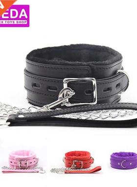 4Colors Faux Leather Slave Collar Leash Neck Choker With Met