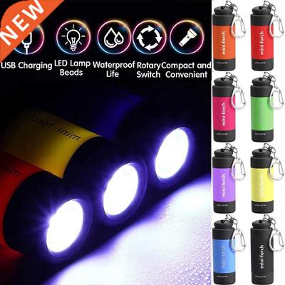 1Pc Mini Keychain Bag Torch USB Rechargeable LED Light Fla