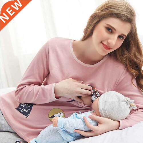 Cotton Maternity Clothes reastfeeding ops Nightwear Long Sl