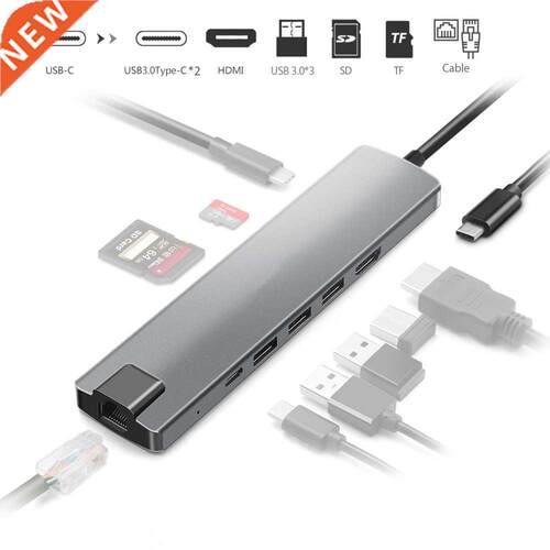 USB C Hub Type-C To 4K HDMI-Compatible RJ45 USB SD/TF Card R
