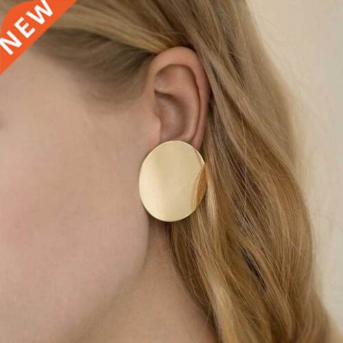 e912 Round Shaped Golden Earrings Simple Metal Vintage Earri