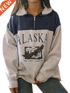 Women Sweatshirt Oversized Letter Alaska Fashion Vintage Co