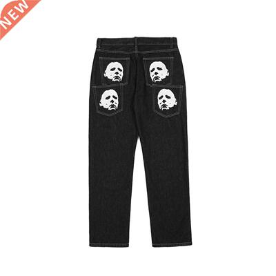 Y2K men's jeans European and American head printing straight