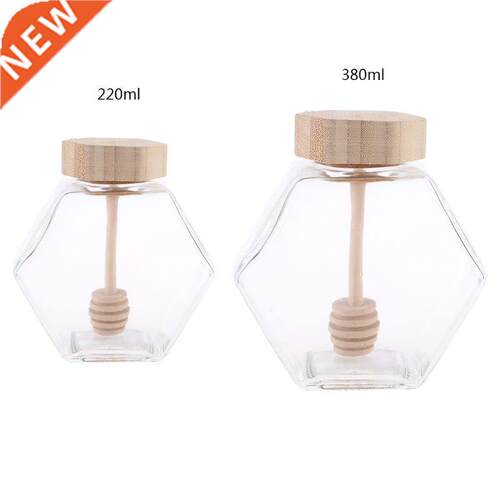 220ML/380ML Hexagonal Glass Honey Bottle with Wooden