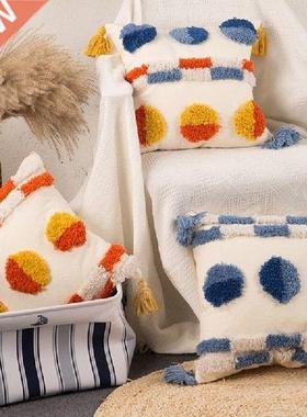 Fringe Tassels Accent Boho Throw Pillow Case Woven Tufted