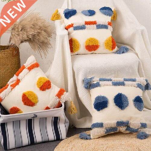 Fringe Tassels Accent Boho Throw Pillow Case Woven Tufted