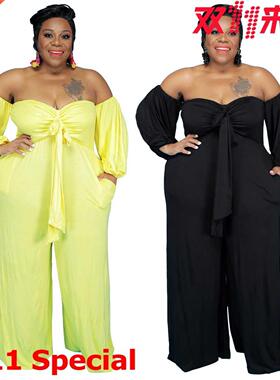 L-4xl plus size ladies strapless jumpsuit wide leg pants大码