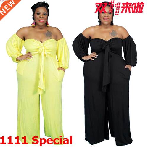 L-4xl plus size ladies strapless jumpsuit wide leg pants大码