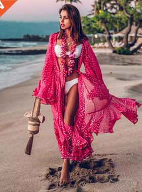 2021 Women Swimsuit Cover Up Sleeve Kaftan Beach Tunic Dress