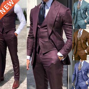 Newest Brown Classic Men Suit  Pieces Tuxedo Peak Lapel Gro