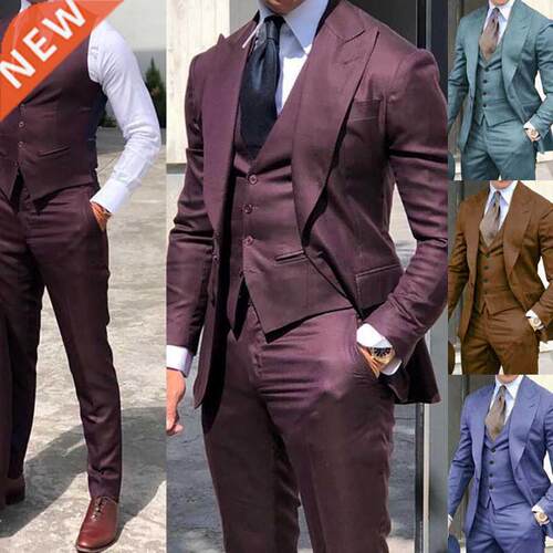 Newest Brown Classic Men Suit  Pieces Tuxedo Peak Lapel Gro