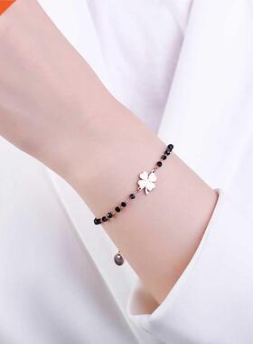 Rose Gold Clover Stainless Steel Charm Bracelets Women's Bla
