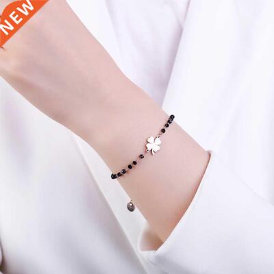 Rose Gold Clover Stainless Steel Charm Bracelets Women's Bla