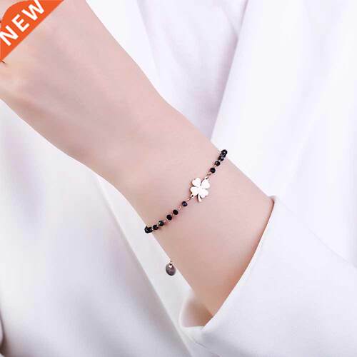 Rose Gold Clover Stainless Steel Charm Bracelets Women's Bla