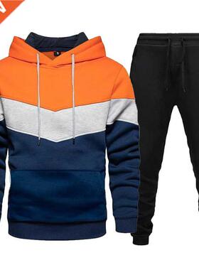 Men's Tracksuits Two Piece Sets Color Stitching Hoodie and P