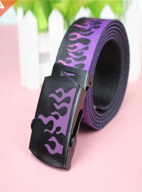New Style Flame Print Men Women Unisex Plain Webbing Belts H