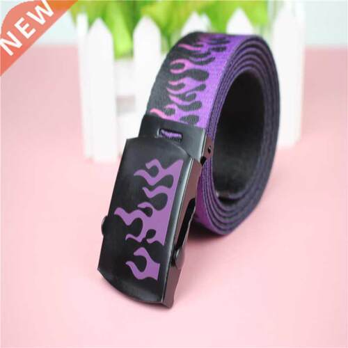 New Style Flame Print Men Women Unisex Plain Webbing Belts H
