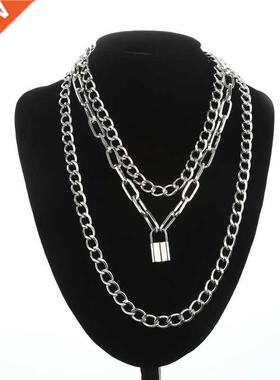 Layered Chain Necklace Cool Lock Goth Accessories Grunge Sty