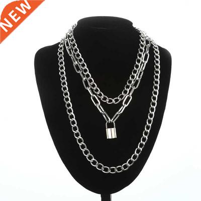 Layered Chain Necklace Cool Lock Goth Accessories Grunge Sty