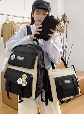 4 Pcs Set Harajuku Women Laptop Backpack Canvas School Bags