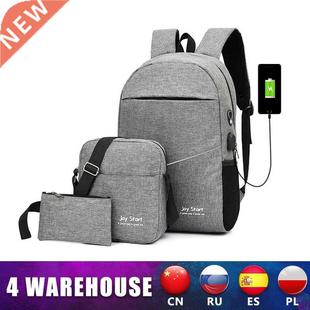 Charging USB Backpack Bag Men 3PCS