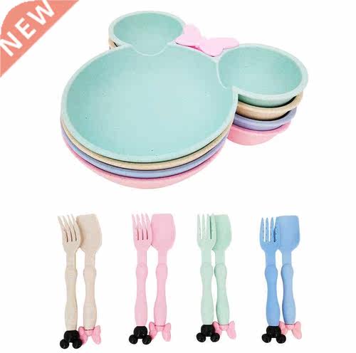 3pcs Wheat Straw Baby Cartoon Tableware Set Children'